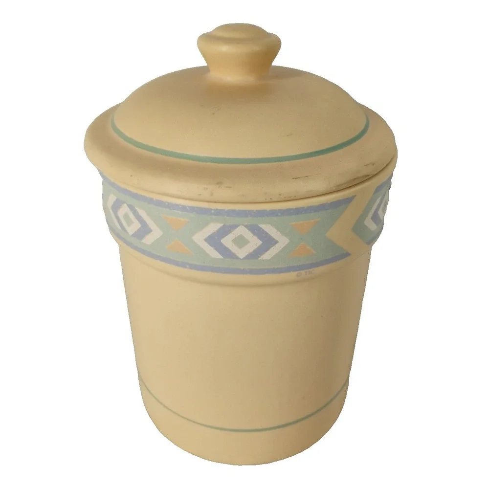 Vintage Treasure Craft Peach Southwestern Aztec Cookie‎ Jar Canister Sugar USA